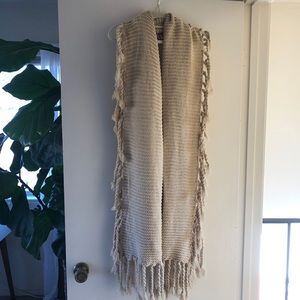 Ily Couture Tan Camel Chunky Knit Tassel Fringe Scarf Oversized Cozy Neutral